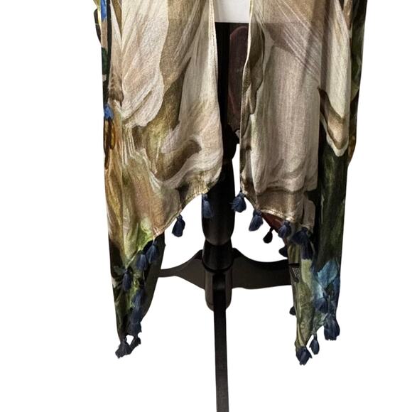 Signals Boho Tassel Hem 100% Modal Kimono Women One Size Large Scale Floral - Picture 9 of 12